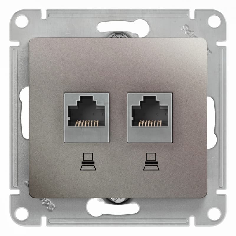 Розетка двойная компьютерная Schneider Electric Glossa цвет платина 2 порта RJ-45 GSL001285KK