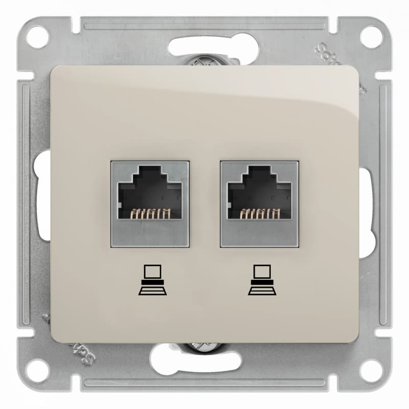 Розетка двойная компьютерная Schneider Electric Glossa молочный цвет 2 порта RJ-45 GSL000985KK