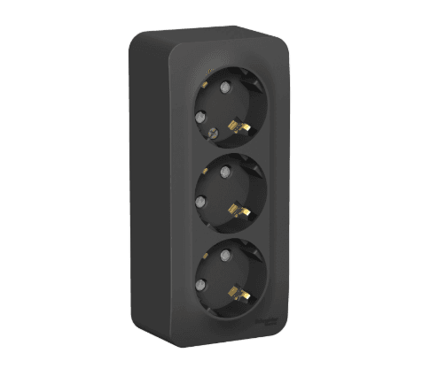 Розетка тройная с заземлением и защитными шторками Systeme Electric Blanca BLNRA011316, цвет антрацит, защита от детей, три разъема с заземлением.