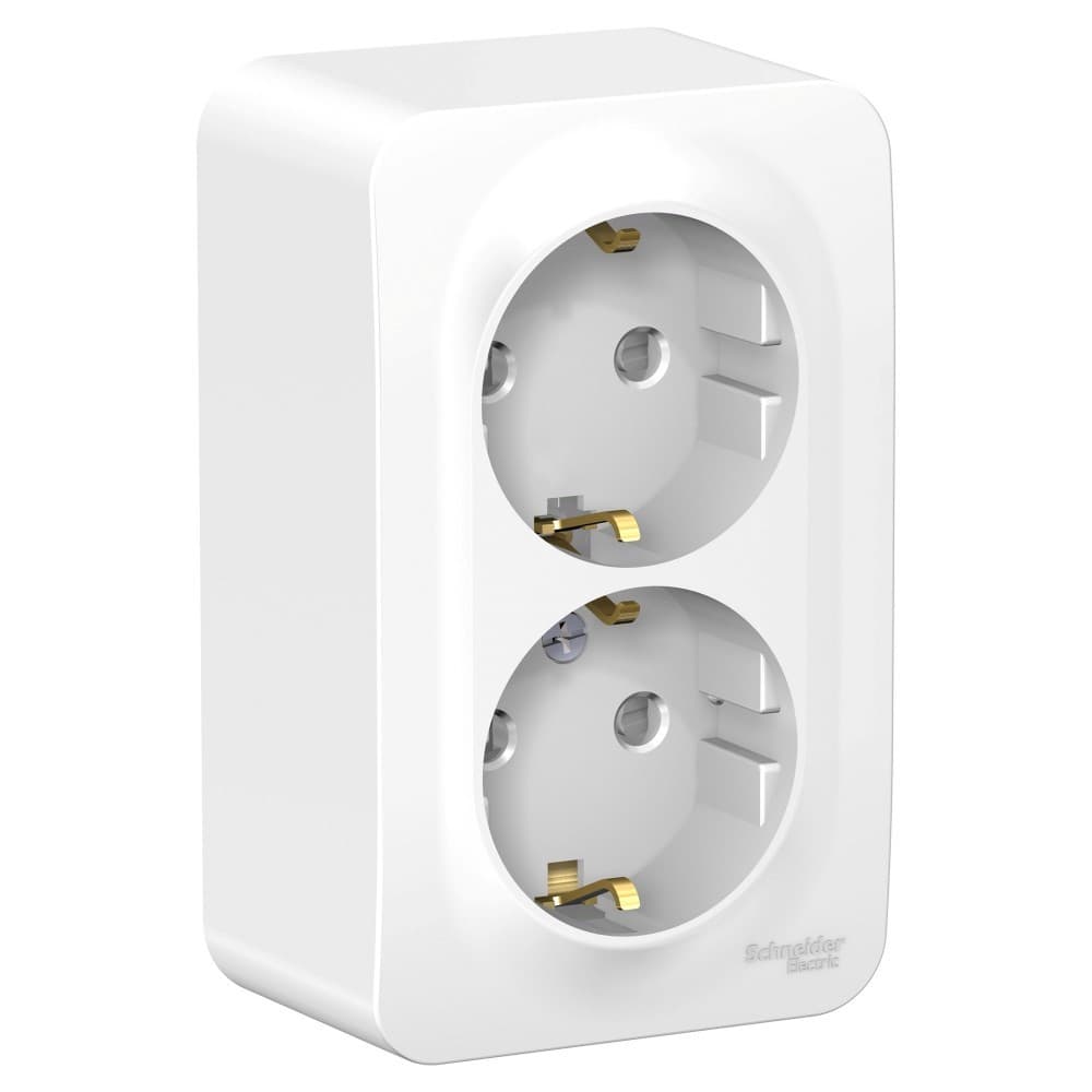 Розетка двойная с заземлением и защитными шторками Systeme Electric Blanca BLNRA011211, цвет белый, защита от детей, два разъема с заземлением.