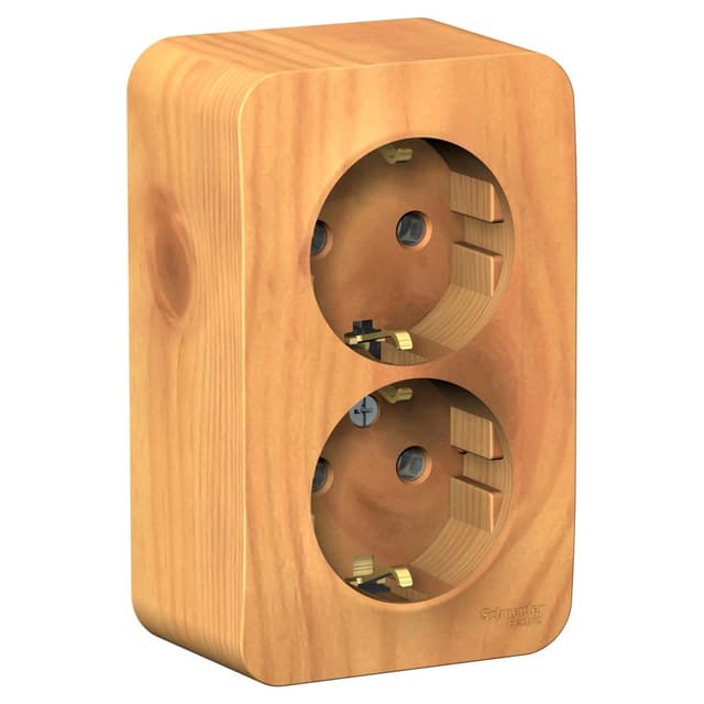 Розетка двойная с заземлением Systeme Electric Blanca BLNRA010215, цвет ясень, накладная открытой установки, без защитных шторок, изолирующая пластина.