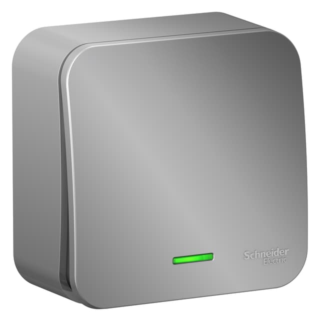 Выключатель одноклавишный с подсветкой Systeme Electric Blanca BLNVA101113, цвет алюминий, световой индикатор, металлизированный дизайн.