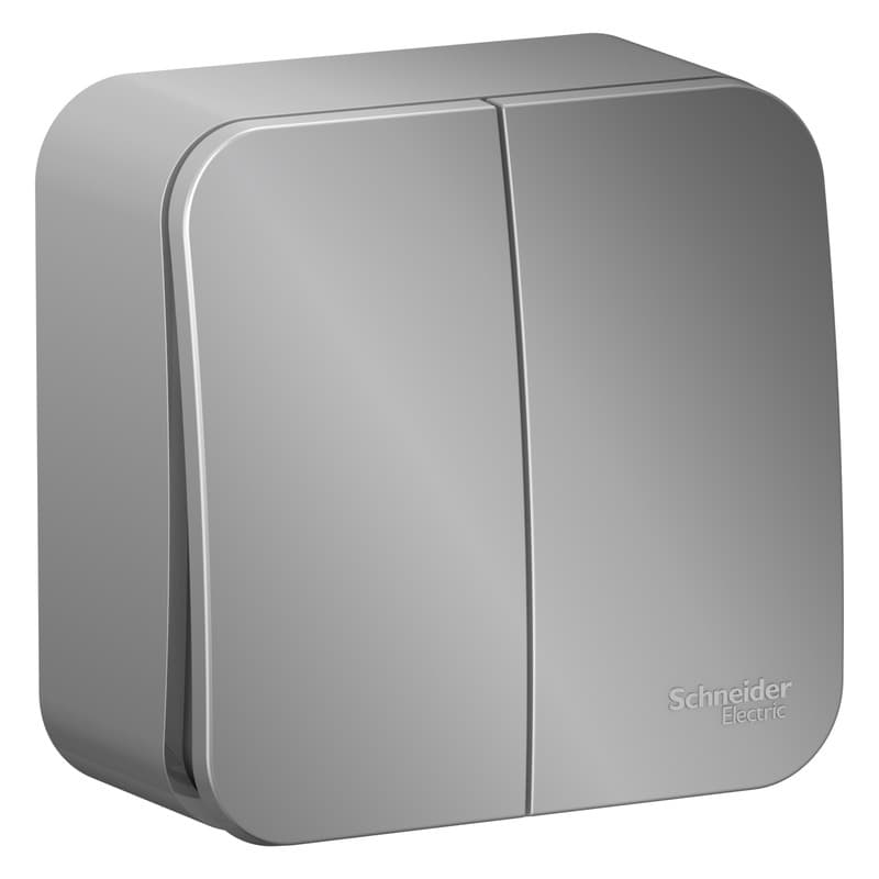 Выключатель двухклавишный Systeme Electric Blanca BLNVA105013, цвет алюминий, для управления двумя линиями освещения, металлизированный корпус, скрытый монтаж.