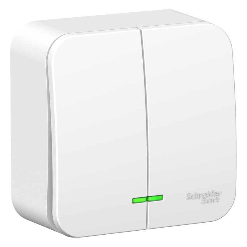 Выключатель двухклавишный с подсветкой Systeme Electric Blanca BLNVA105111, цвет белый, светящиеся клавиши, управление двумя группами света.