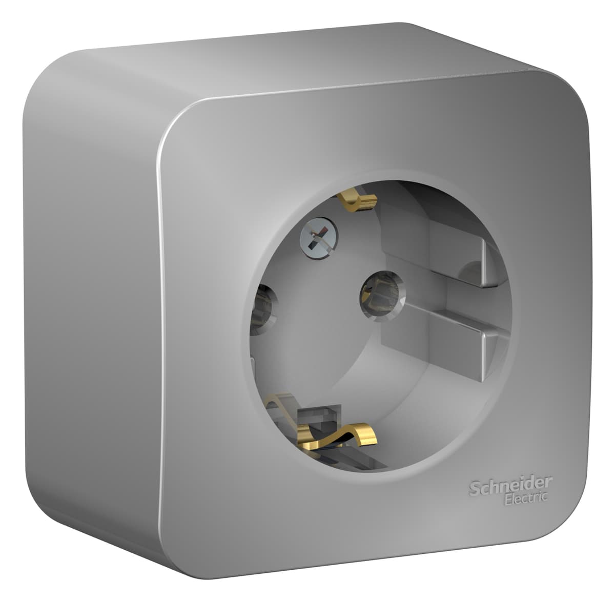 Розетка с заземлением Systeme Electric Blanca BLNRA010113, цвет алюминий, с заземляющим контактом, металлизированный корпус, скрытый монтаж.