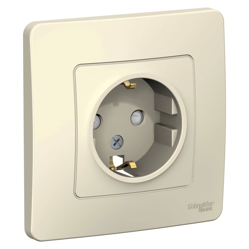 Розетка с заземлением и защитными шторками Systeme Electric Blanca BLNRS001112, цвет молочный, защита от детей, безопасное подключение.