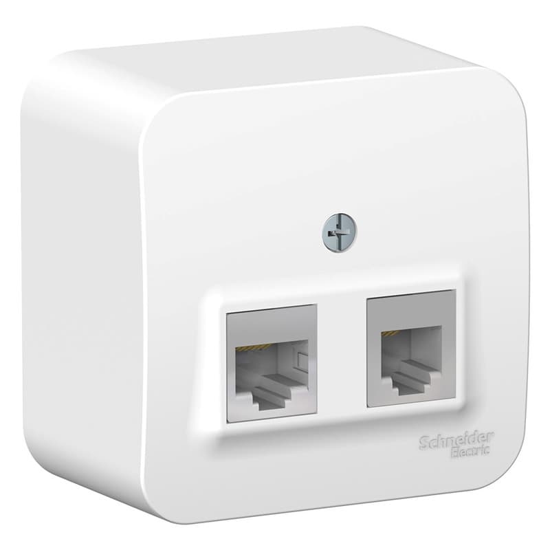 Розетка двойная комбинированная телефонная и компьютерная Systeme Electric Blanca BLNIA045111, цвет белый, разъемы RJ11 и RJ45.