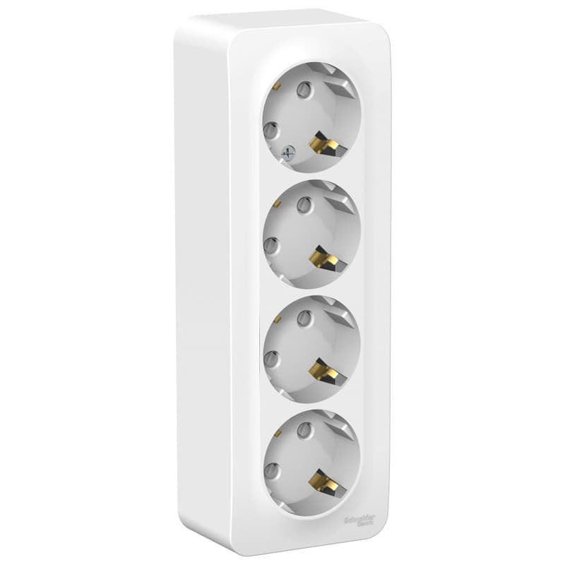 Розетка четверная с заземлением и защитными шторками Systeme Electric Blanca BLNRA011411, цвет белый, защита от детей, четыре разъема с заземлением.