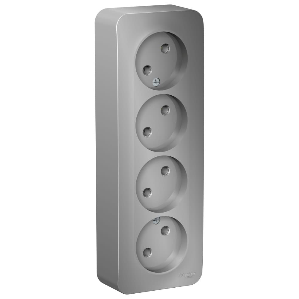 Розетка четверная без заземления Systeme Electric Blanca BLNRA000413, цвет алюминий, четыре евроразъема, для скрытого монтажа, металлический корпус.