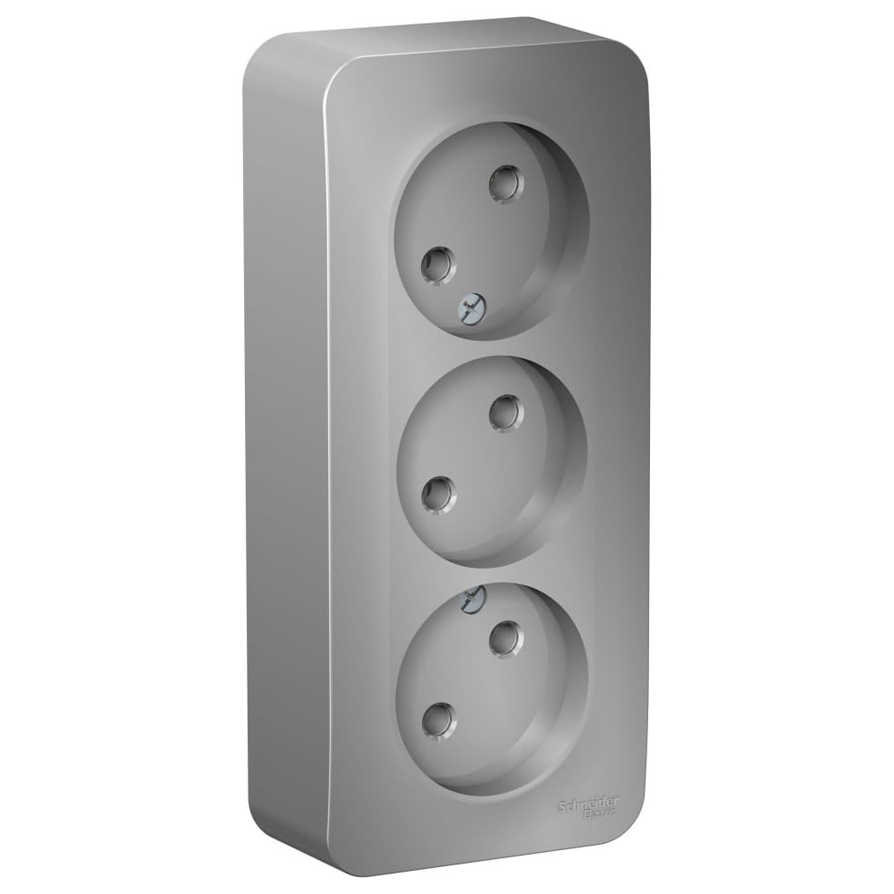 Розетка тройная без заземления Systeme Electric Blanca BLNRA000313, цвет алюминий, три евроразъема, для скрытого монтажа, металлический дизайн.