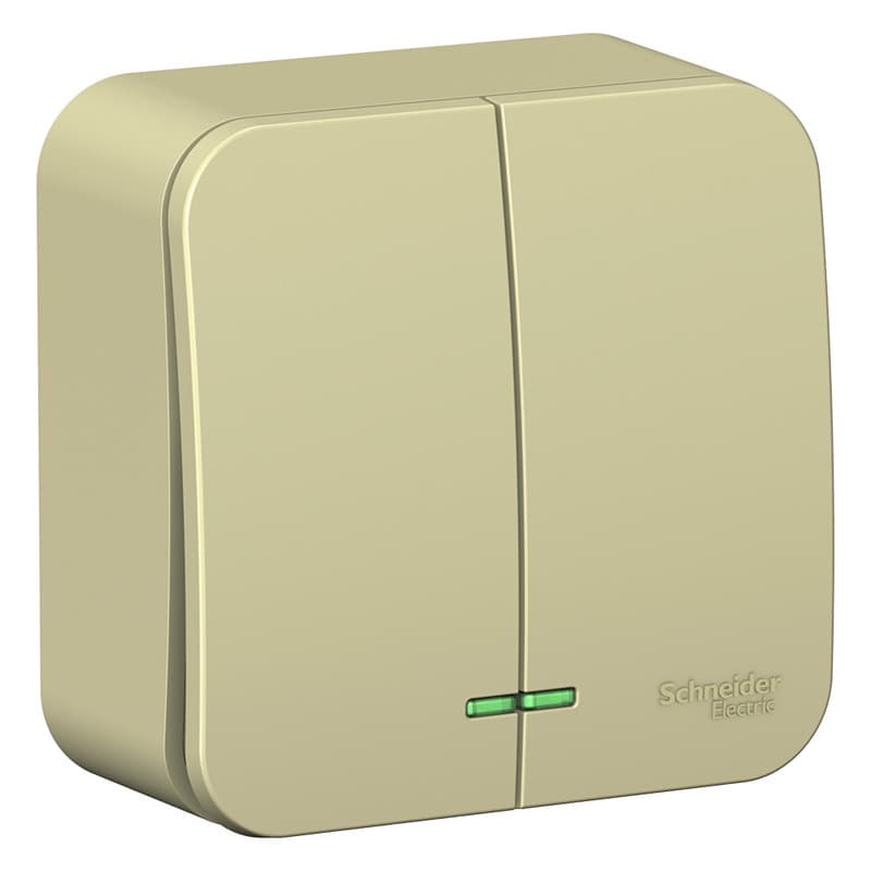 Выключатель двухклавишный с подсветкой Systeme Electric Blanca BLNVA105117, цвет бежевый, светящиеся клавиши, управление двумя группами света.