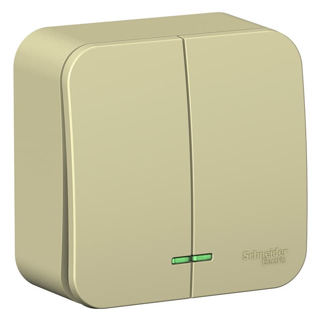 Выключатель двухклавишный с подсветкой Systeme Electric Blanca BLNVA105117, цвет бежевый, светящиеся клавиши, управление двумя группами света.