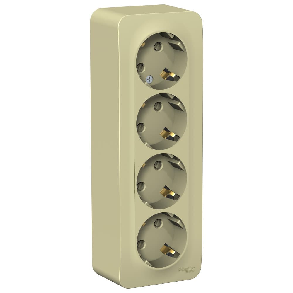 Розетка четверная с заземлением и защитными шторками Systeme Electric Blanca BLNRA011417, цвет бежевый, защита от детей, четыре разъема с заземлением.