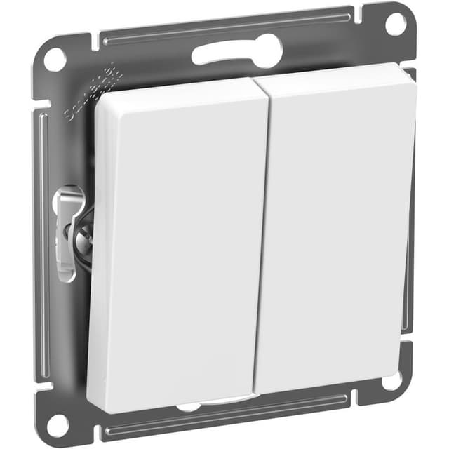 Выключатель двухклавишный Systeme Electric AtlasDesign Aqua ATN440151, IP44, схема 5, 10А, белый