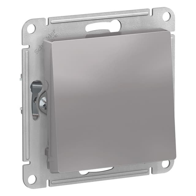 Выключатель одноклавишный проходной Systeme Electric AtlasDesign Aqua ATN440361, IP44, схема 6, 10А, цвет алюминий