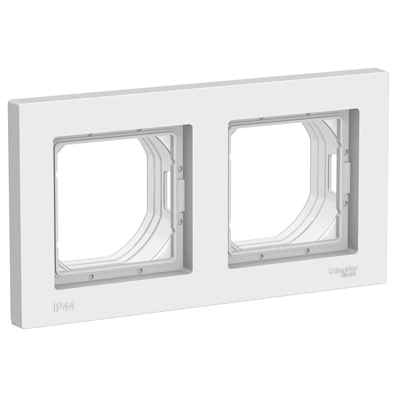 Рамка для электроустановочных изделий Systeme Electric AtlasDesign Aqua ATN440102, 2-местная, IP44, белый, глянцевая
