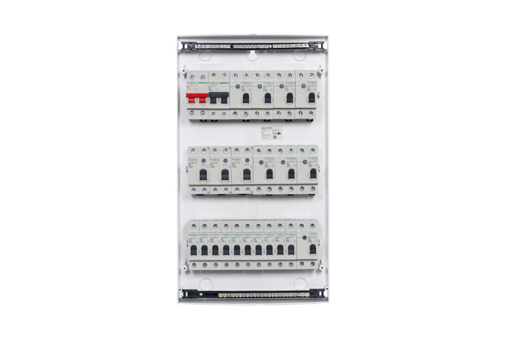 Бокс пластиковый навесной Systeme Electric City9 Box EZ9E312S2SRU, 3 ряда на 36 модулей, с прозрачной дверцей, IP40 - вид внутри