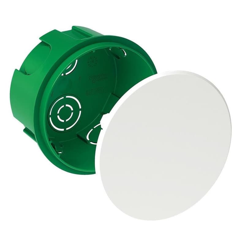 Коробка распределительная для сплошных стен Systeme Electric IMT35120, диаметр 80 мм, глубина 40 мм, зеленая, с белой крышкой, IP30