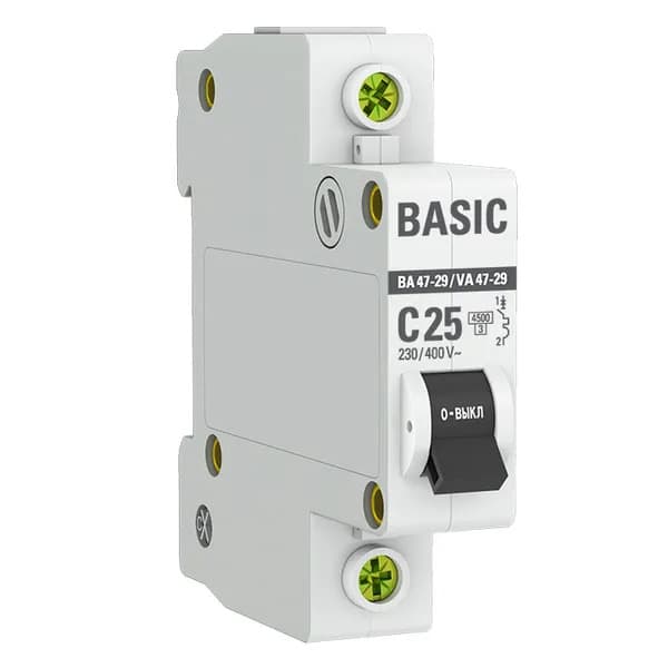Автоматический выключатель модульный EKF Basic ВА47-29 1P, характеристика C, номинальный ток 25А, отключающая способность 4,5кА, артикул mcb4729-1-25C