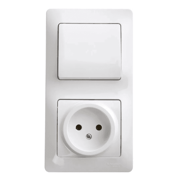 Блок комбинированный Systeme Electric Glossa GSL000160, розетка 16А без заземления, выключатель одноклавишный 10А, IP20, скрытого монтажа, белый, глянцевый
