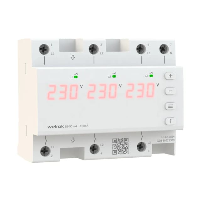 Реле напряжения трёхфазное 50А Welrok D6-50