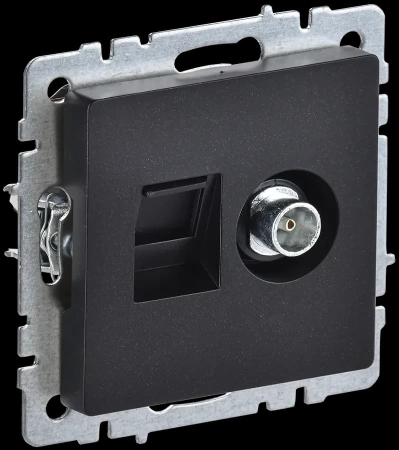 Розетка двойная TV + компьютерная IEK BRITE BR-AK20-1-K02 (черный)