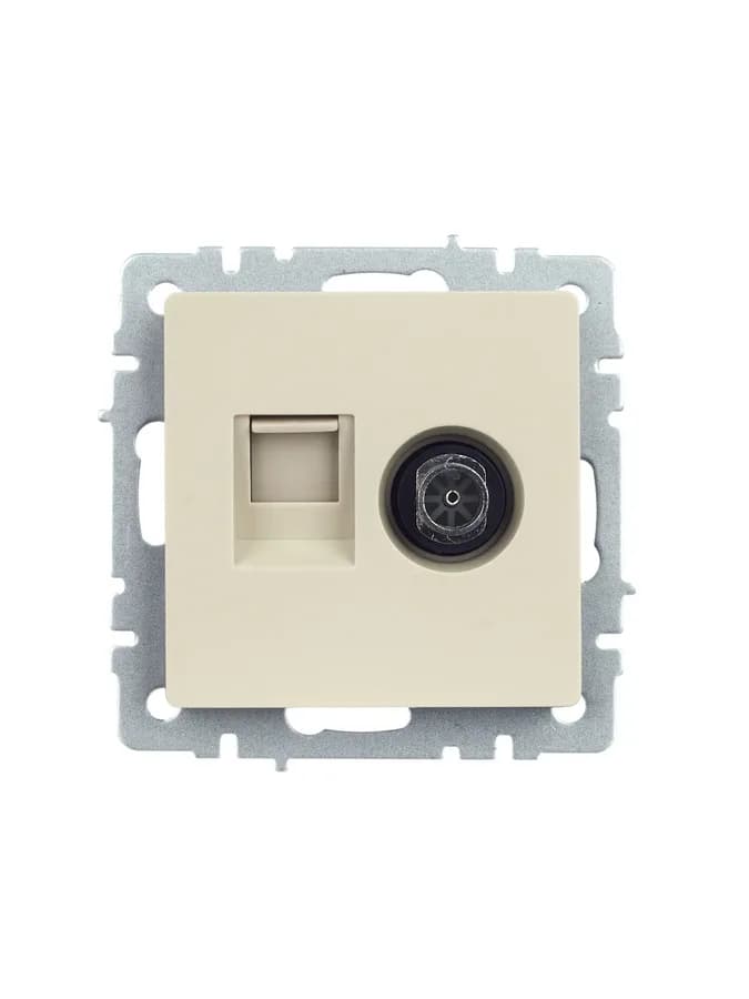 Розетка двойная TV + компьютерная IEK BRITE BR-AK20-1-K10 (бежевый), фото 4