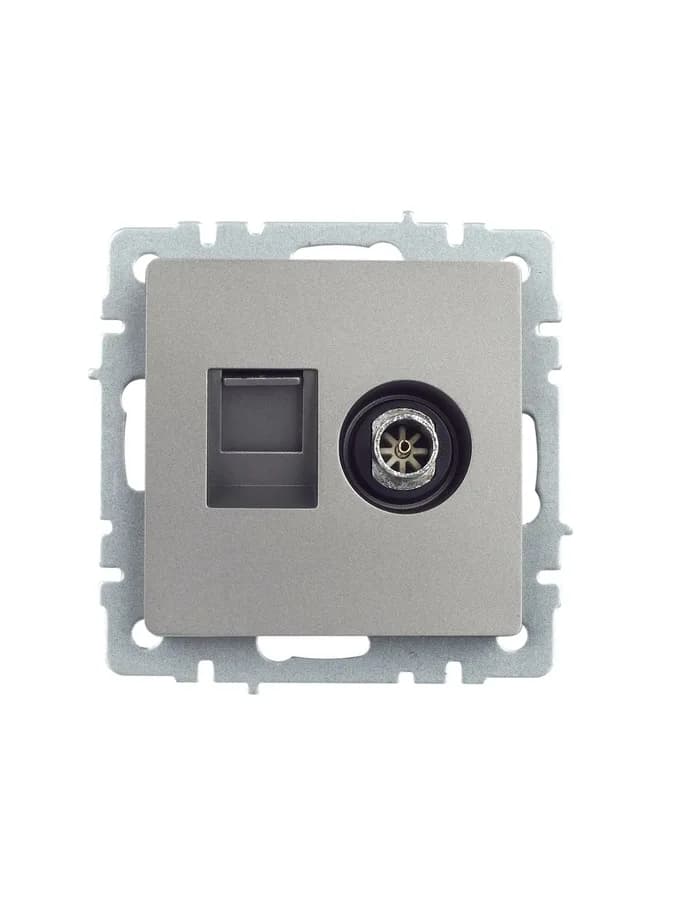 Розетка двойная TV + компьютерная IEK BRITE BR-AK20-1-K46 (сталь), фото 2