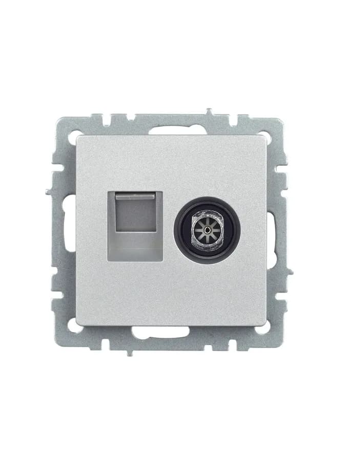 Розетка двойная TV + компьютерная IEK BRITE BR-AK20-1-K47 (алюминий), фото 3