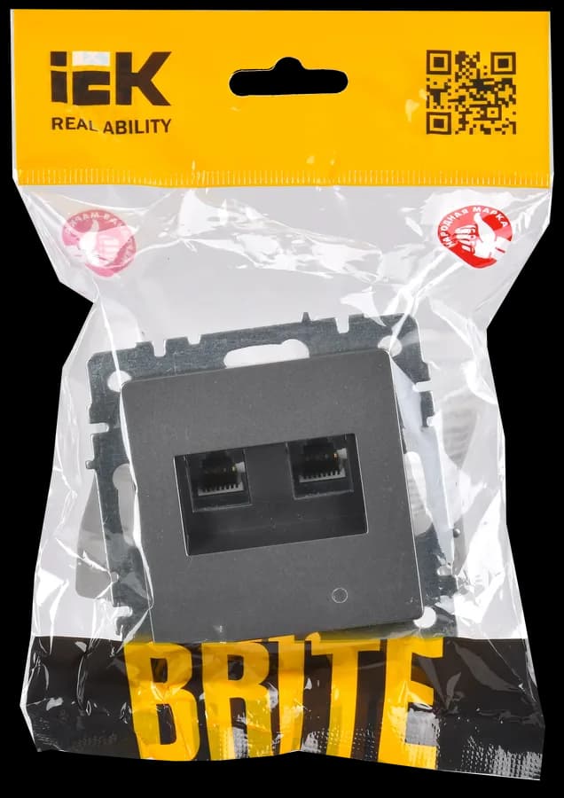 Розетка двойная компьютерная IEK BRITE BR-K20-1-K46 (сталь), фото 2