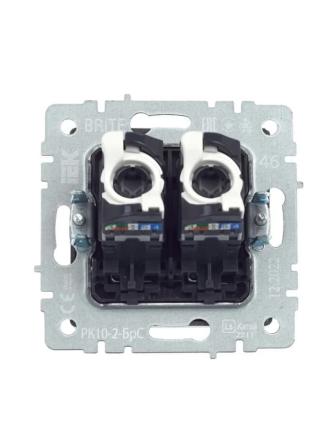 Розетка двойная компьютерная IEK BRITE BR-K20-1-K46 (сталь), фото 4