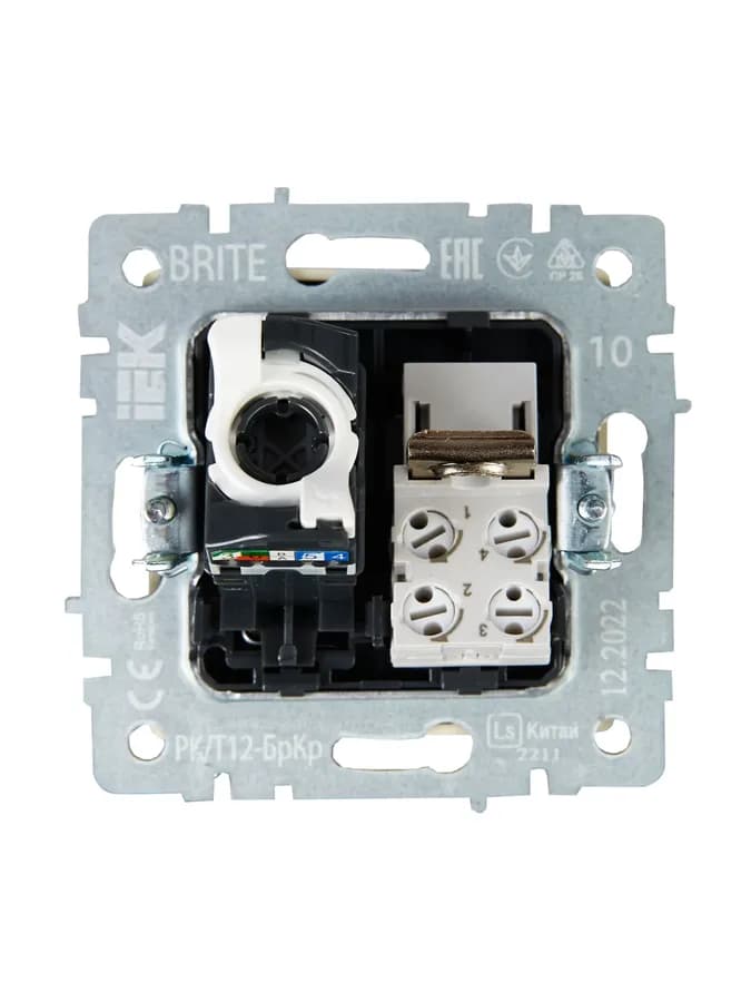 Розетка двойная компьютерная + телефонная IEK BRITE BR-KT20-O-1-K10 (бежевый), фото 4
