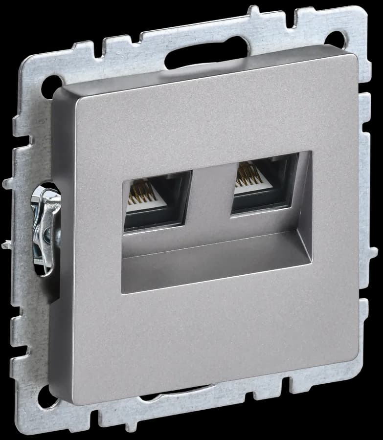 Розетка двойная компьютерная + телефонная IEK BRITE BR-KT20-O-1-K46 (сталь)