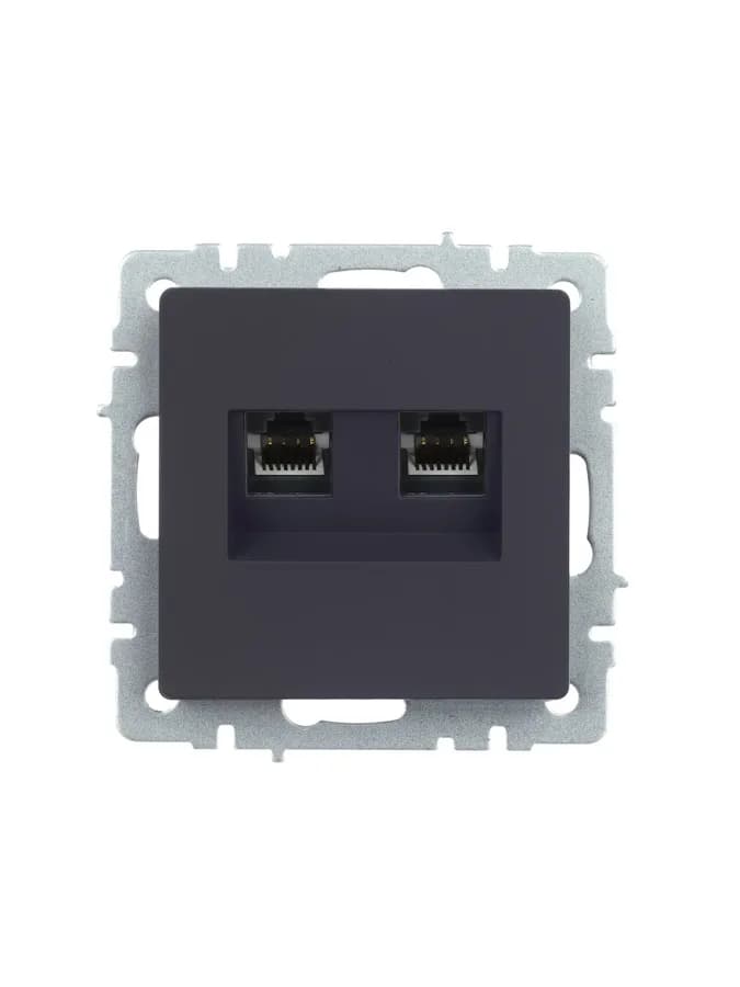 Розетка двойная компьютерная + телефонная IEK BRITE BR-KT20-O-1-K53 (графит), фото 3