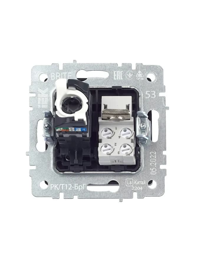 Розетка двойная компьютерная + телефонная IEK BRITE BR-KT20-O-1-K53 (графит), фото 4