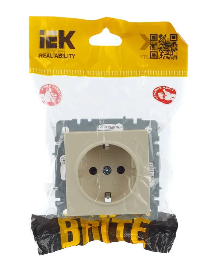 Розетка с заземлением IEK BRITE BR-R11-16-K10 (бежевый), фото 2