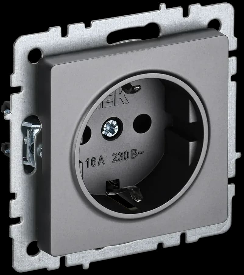 Розетка с заземлением IEK BRITE BR-R11-16-K46 (сталь)