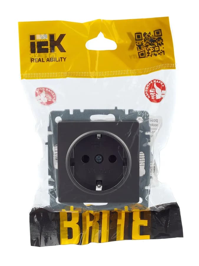 Розетка с заземлением IEK BRITE BR-R11-16-K46 (сталь), фото 3