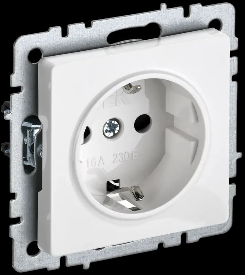 Розетка с заземлением и защитными шторками IEK BRITE BR-R14-16-K01 (белый)
