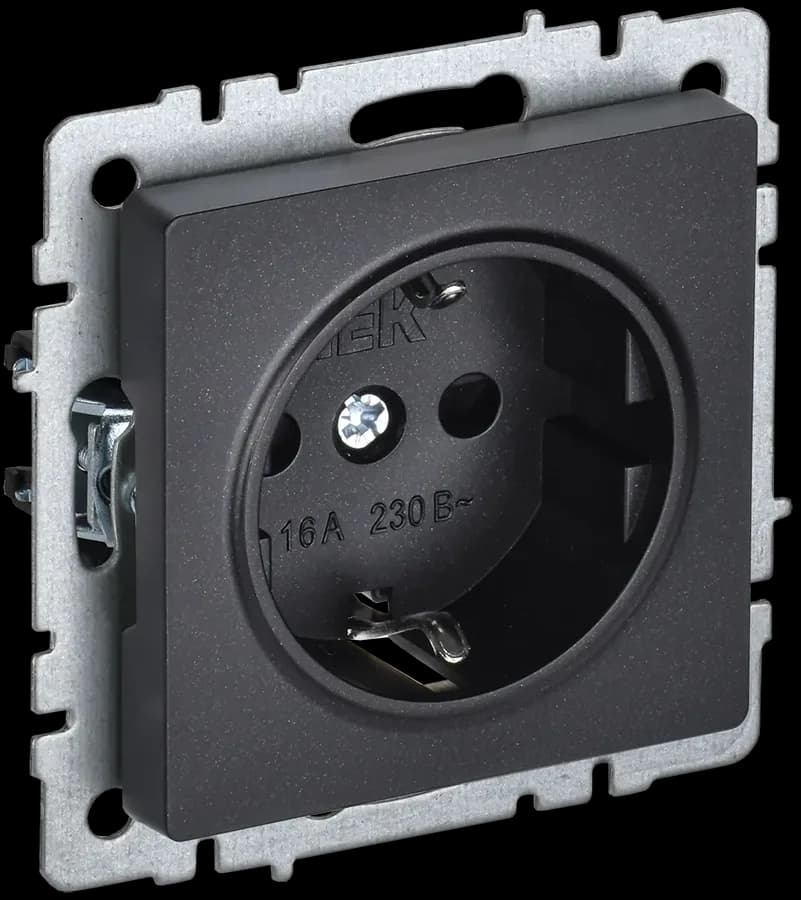 Розетка с заземлением и защитными шторками IEK BRITE BR-R14-16-K02 (черный)