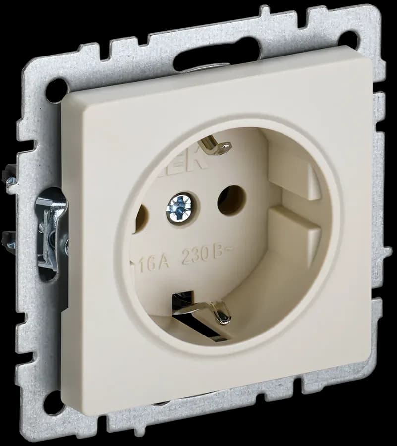 Розетка с заземлением и защитными шторками IEK BRITE BR-R14-16-K10 (бежевый)