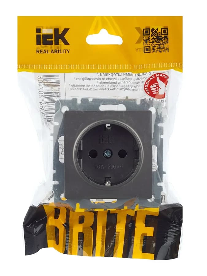 Розетка с заземлением и защитными шторками IEK BRITE BR-R14-16-K46 (сталь), фото 2