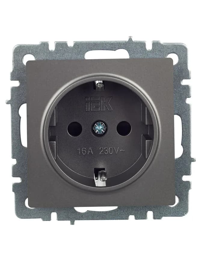 Розетка с заземлением и защитными шторками IEK BRITE BR-R14-16-K46 (сталь), фото 3