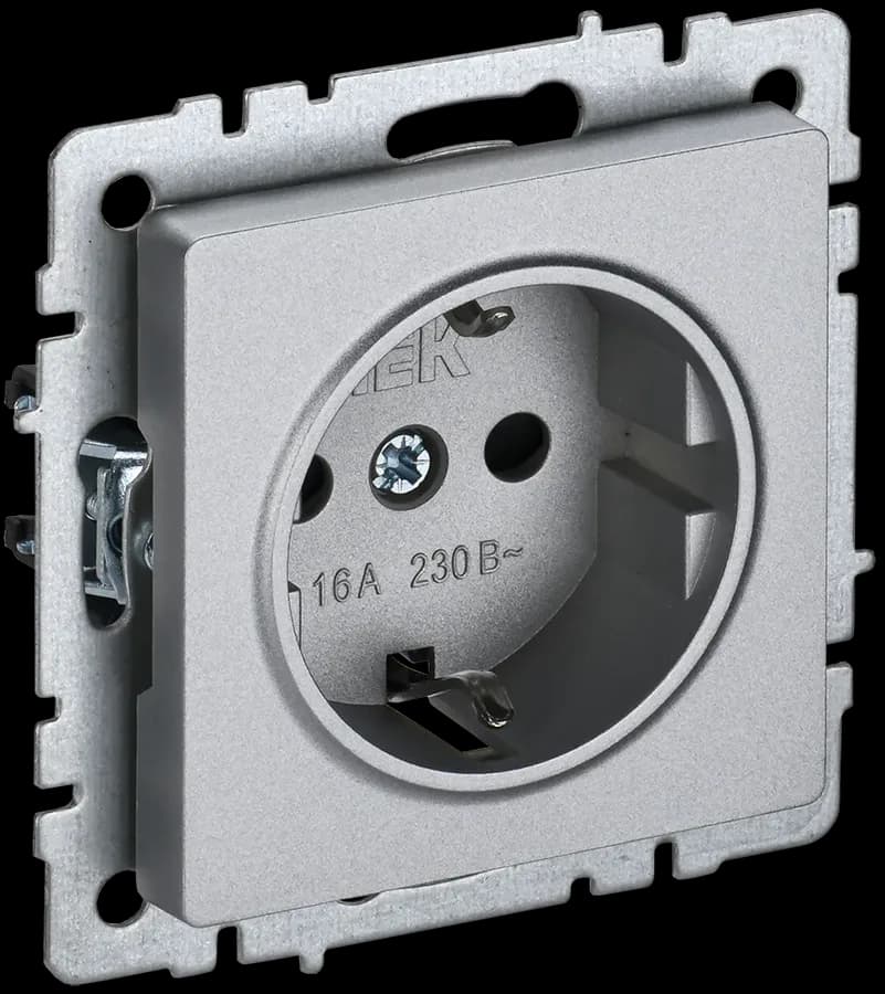 Розетка с заземлением и защитными шторками IEK BRITE BR-R14-16-K47 (алюминий)