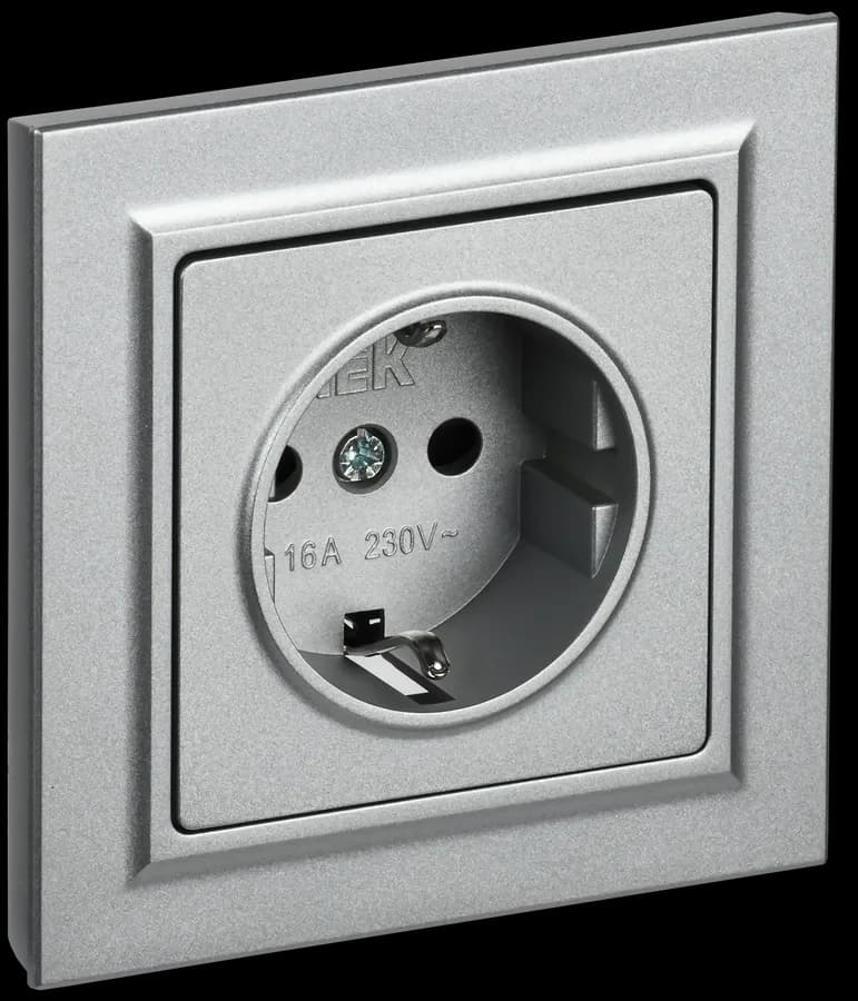 Розетка с заземлением и защитными шторками IEK BRITE BR-R14-16-K47-F (алюминий)