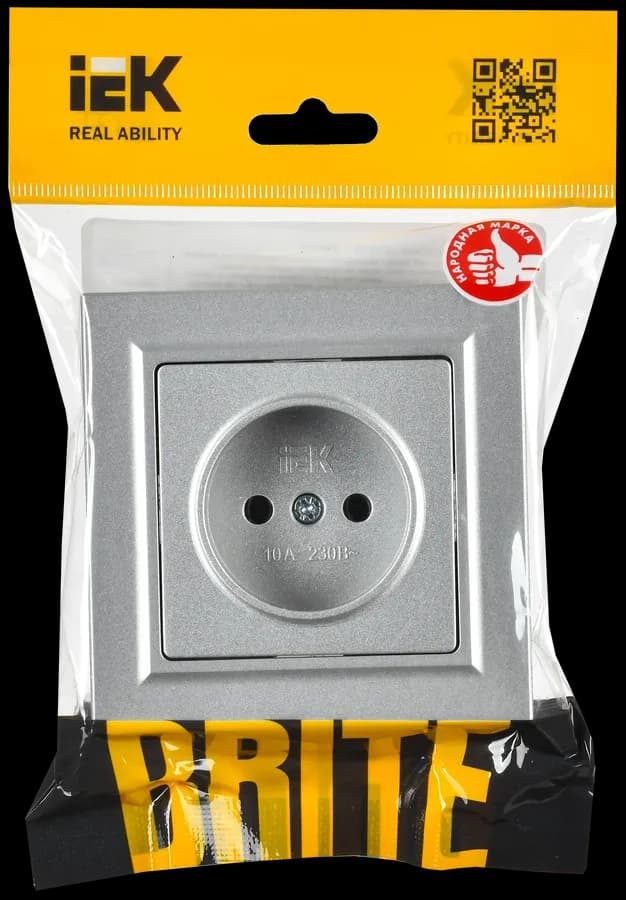 Розетка с заземлением и защитными шторками IEK BRITE BR-R14-16-K47-F (алюминий), фото 2
