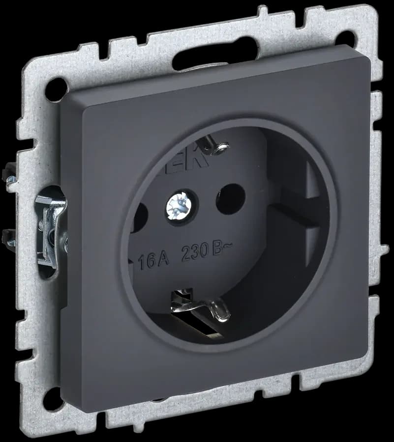 Розетка с заземлением и защитными шторками IEK BRITE BR-R14-16-K53 (графит)