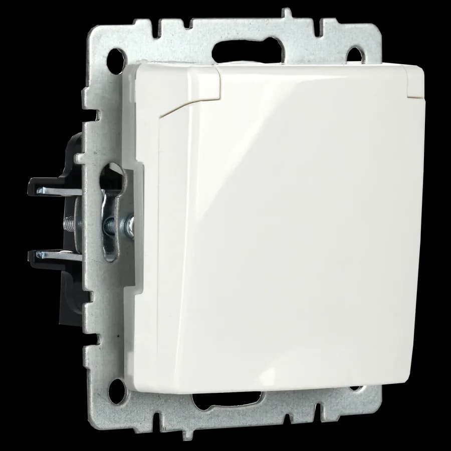 Розетка с заземлением, защитными шторками и крышкой IEK BRITE BR-R16-16-44-K01 (белый), фото 2