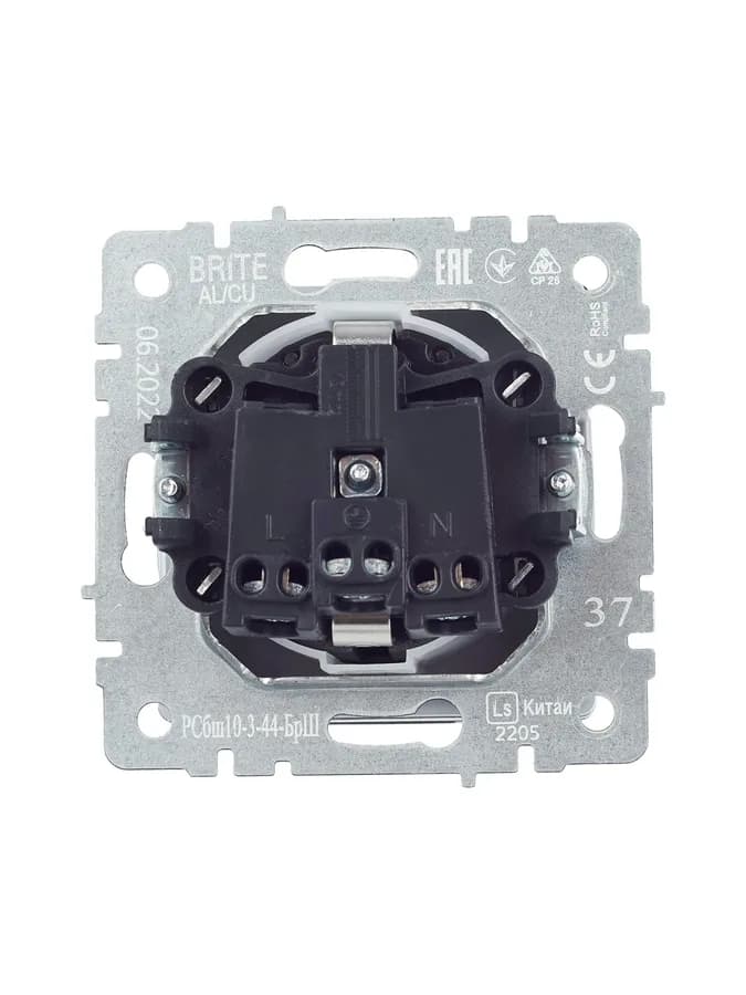 Розетка с заземлением, защитными шторками и крышкой IEK BRITE BR-R16-16-44-K37 (шампань), фото 2
