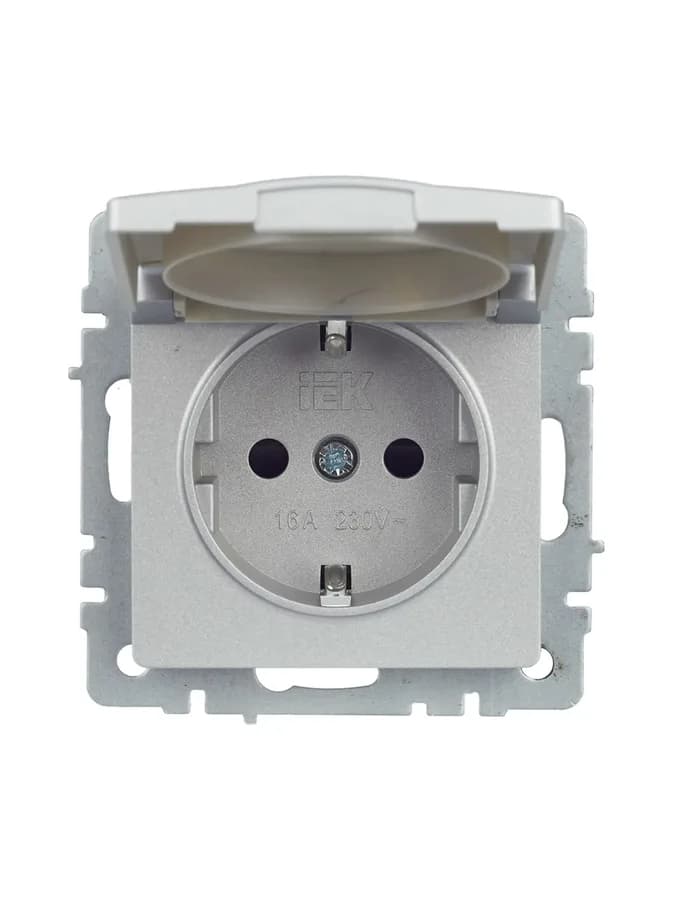 Розетка с заземлением, защитными шторками и крышкой IEK BRITE BR-R16-16-44-K47 (алюминий), фото 3
